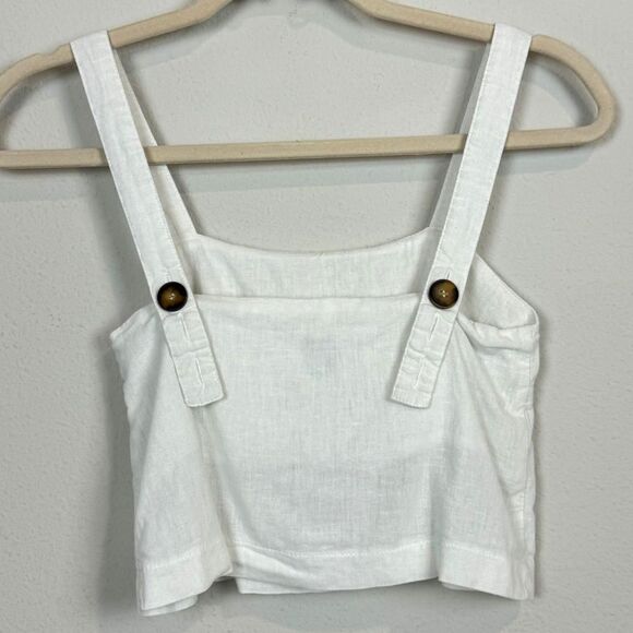 Princess Polly White Cropped Linen Blend Tank 0 - Picture 4 of 9